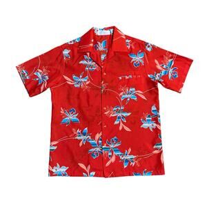 Vintage 70s Hilo Hattie's Made in USA Aloha Welt-Pocket Hawaiian Red size Large